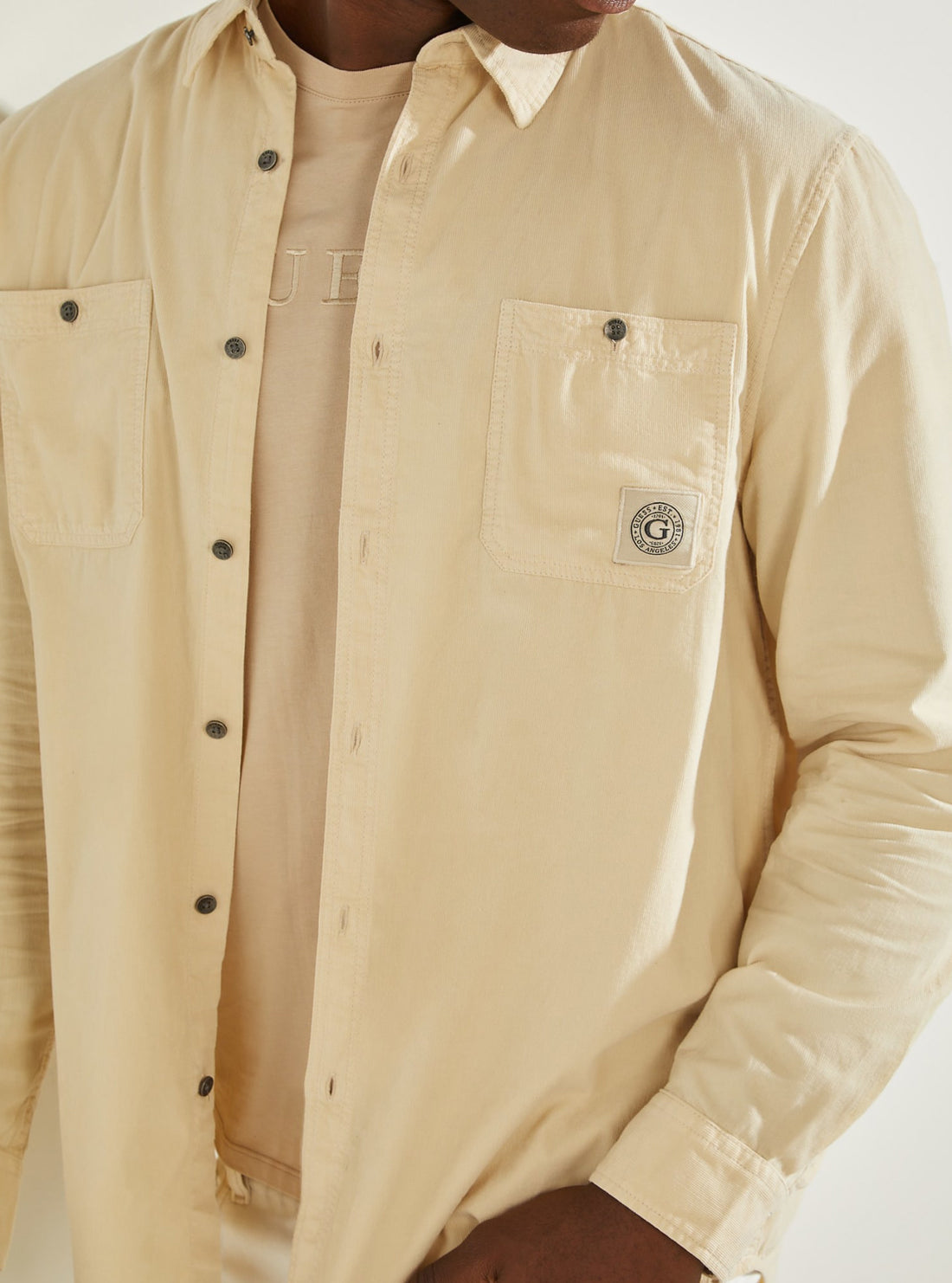 GUESS Mens Cream Collins Corduroy Shirt M1BH25WE8L0 Detail View