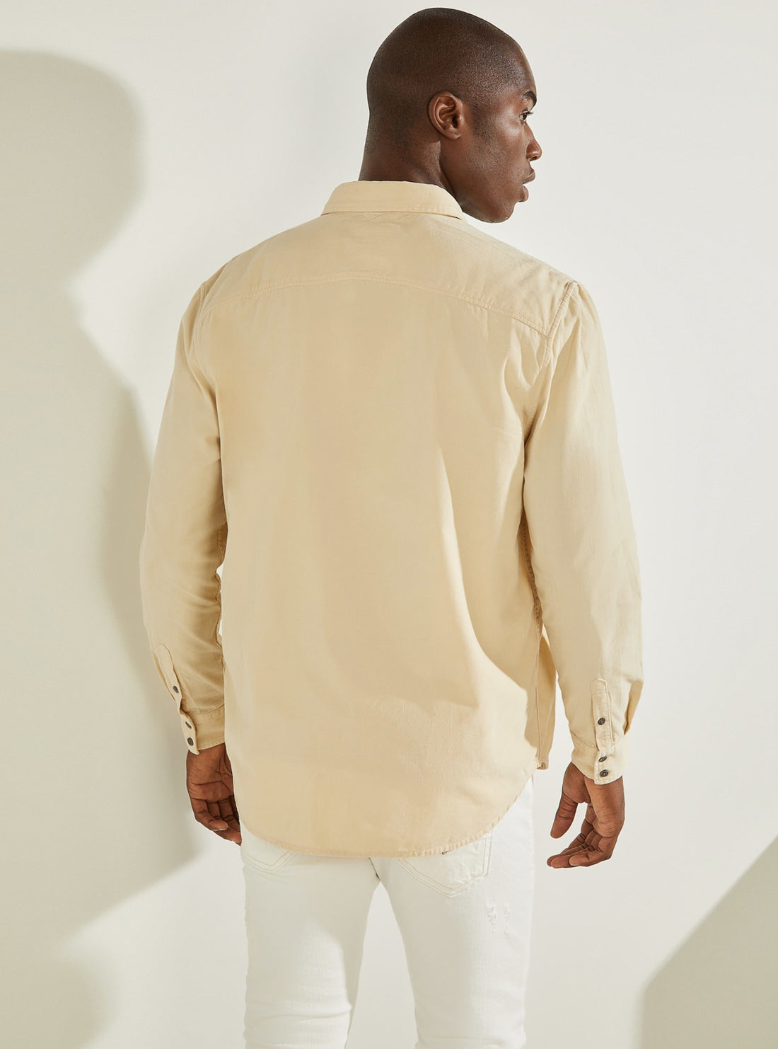 GUESS Mens Cream Collins Corduroy Shirt M1BH25WE8L0 Back View