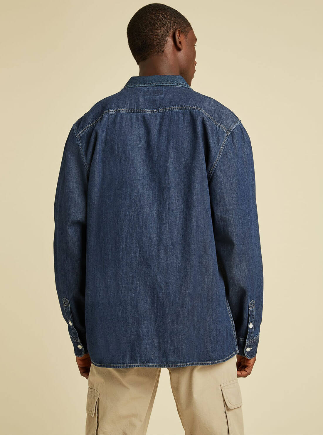 GUESS Mens GUESS Originals Denim Shirt In Dark Chambray Wash M1BH70D2MR0 Back View