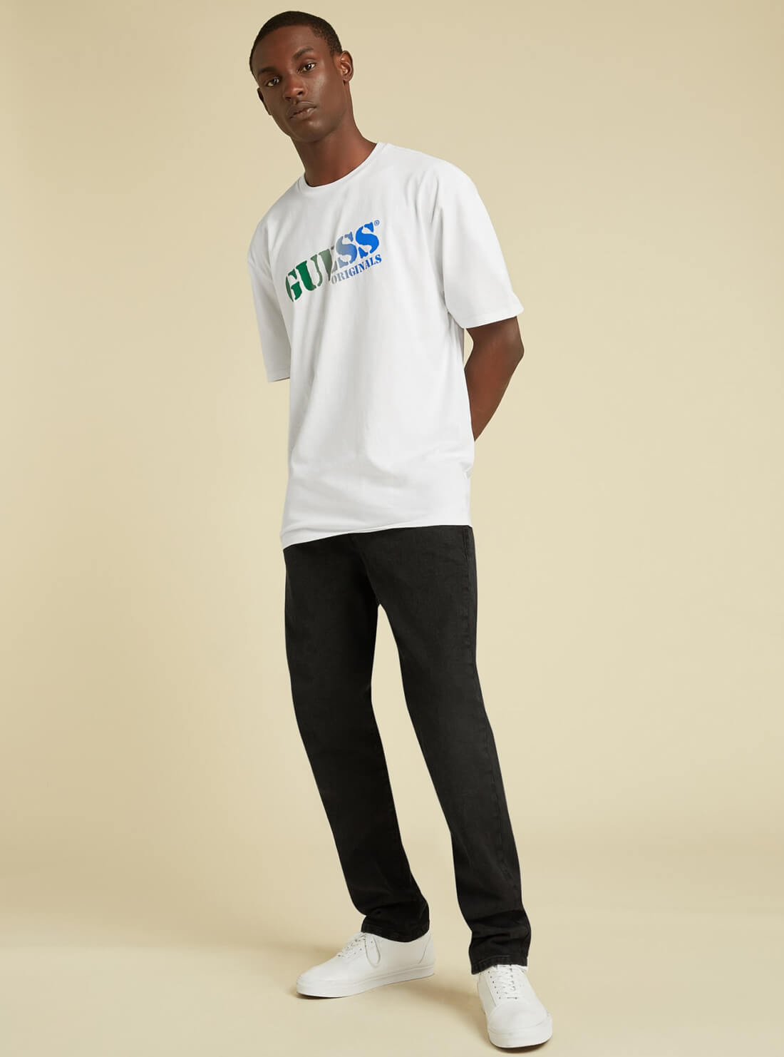 GUESS Mens GUESS Originals White Tim Ombre Logo T-Shirt M1BI00K6CS1 Full View