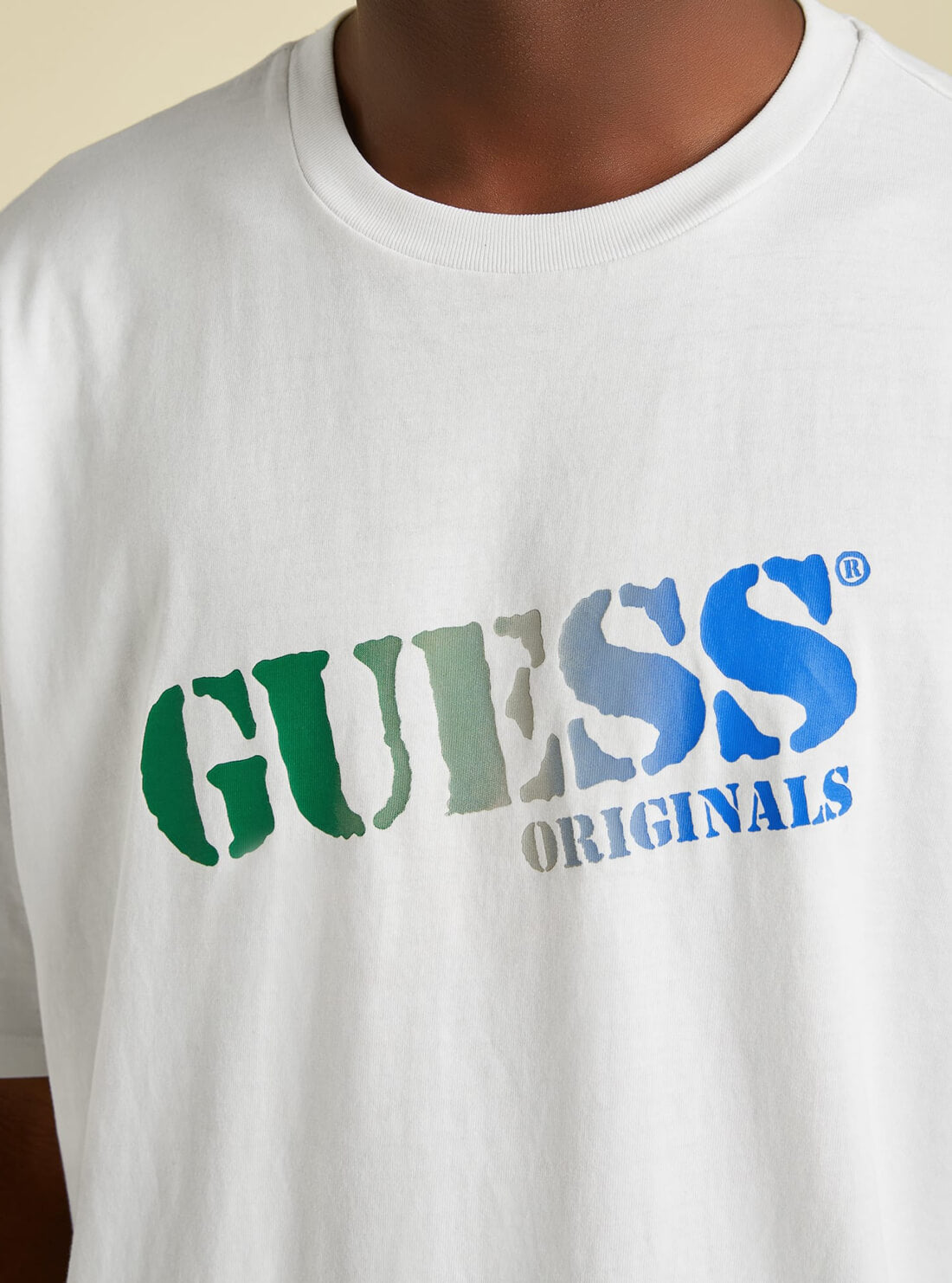 GUESS Mens GUESS Originals White Tim Ombre Logo T-Shirt M1BI00K6CS1 Detail View