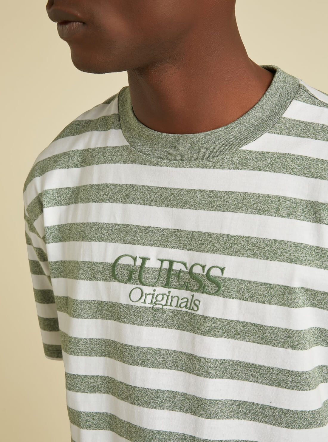 GUESS Mens GUESS Originals Green Daniel Striped T-Shirt M1BI03KAAU0 Detail View
