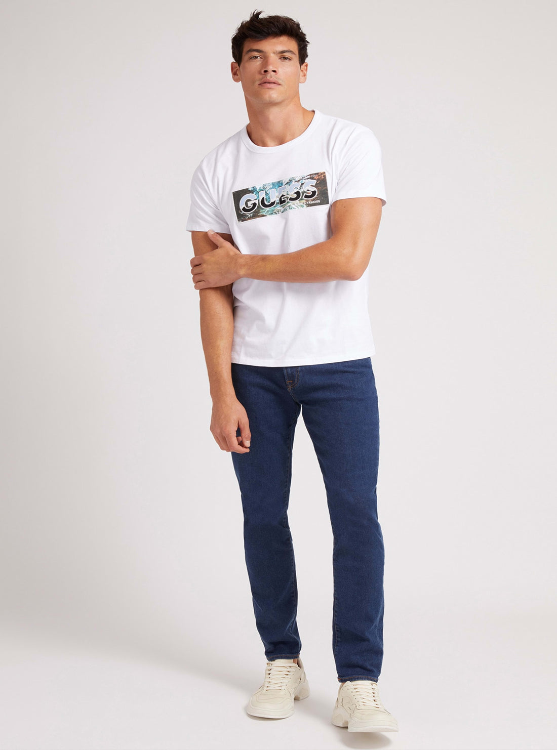 GUESS Mens White Tahoe Logo T-Shirt M1BI22K8FQ1 Full View