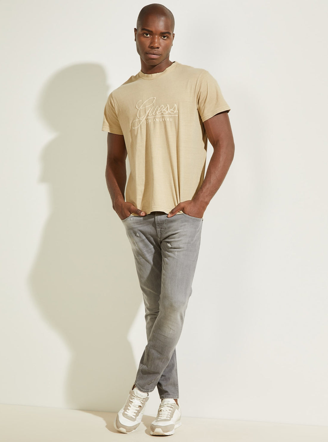 GUESS Mens Beige Classical Embroidered Logo T-Shirt M1BI26K8FQ1 Full View