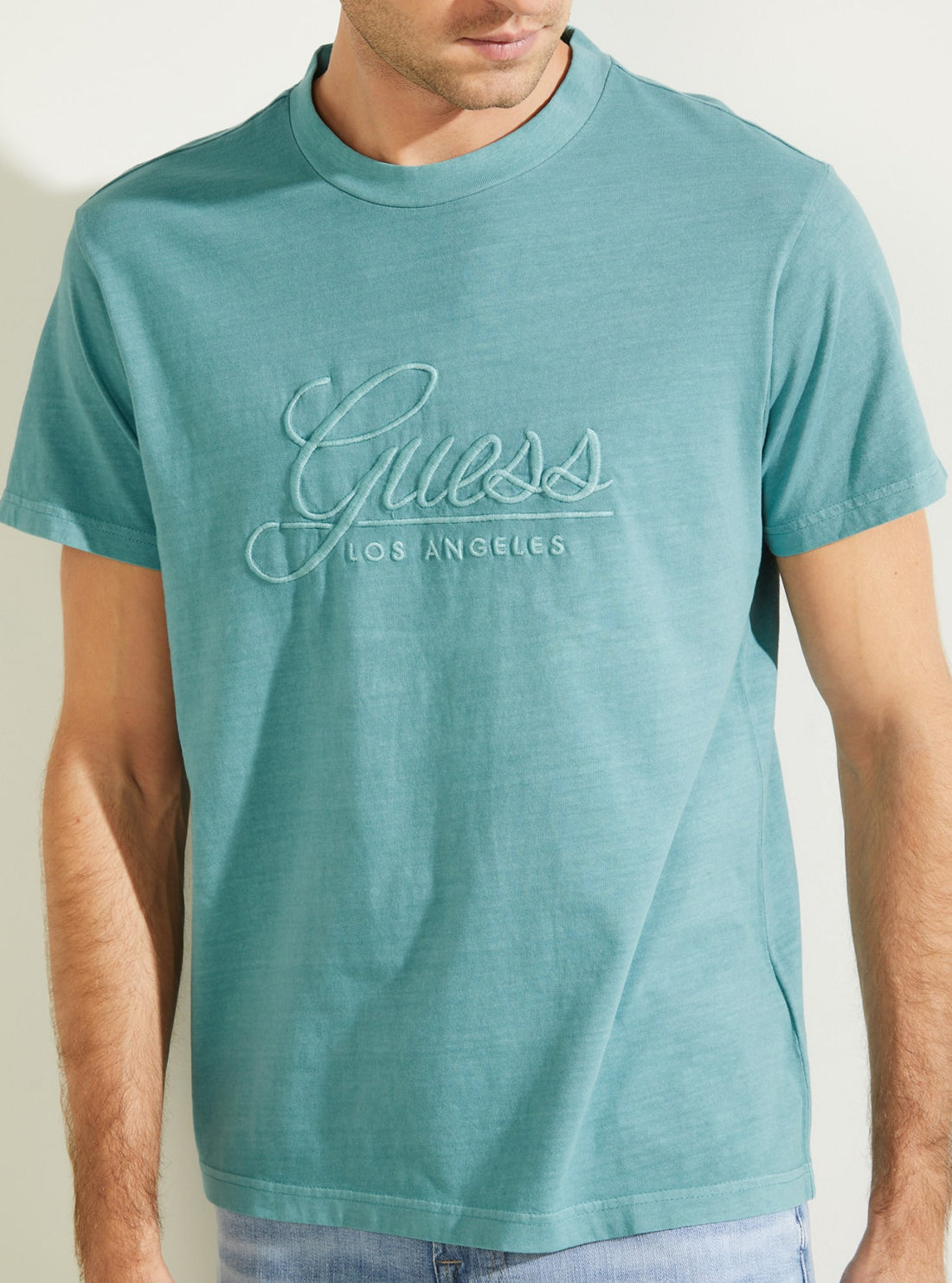 GUESS Mens Teal Classical Embroidered Logo T-Shirt M1BI26K8FQ1 Detail View