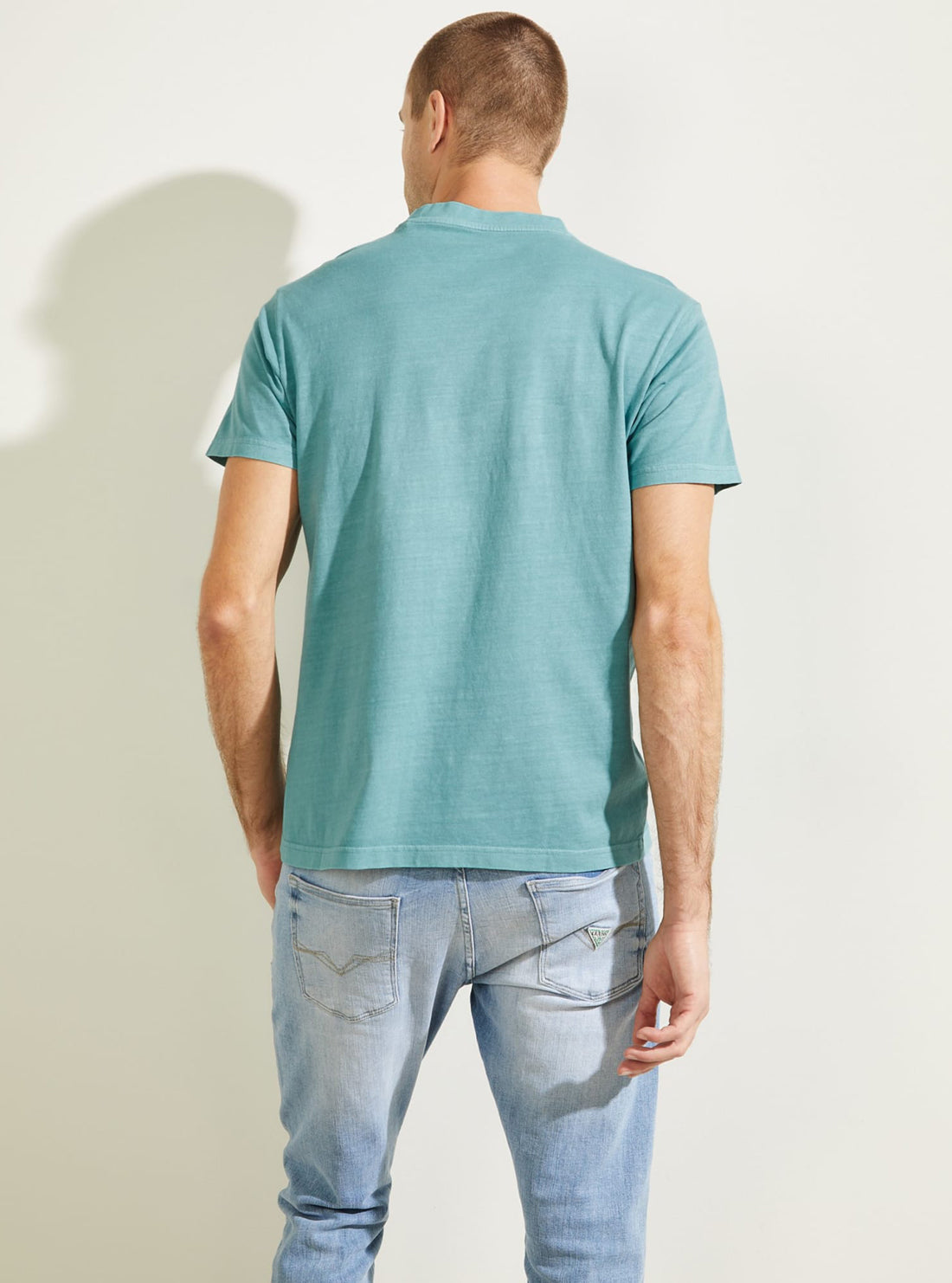 GUESS Mens Teal Classical Embroidered Logo T-Shirt M1BI26K8FQ1 Back View