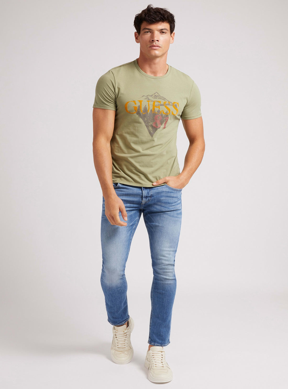 GUESS Mens Green Mountain T-Shirt M1BI28J1311 Full View