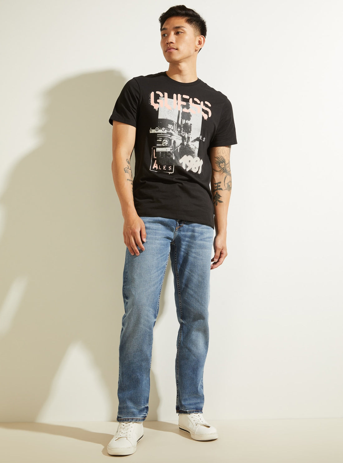 GUESS Mens Eco Black LA Scenic T-Shirt M1BI34KARC9 Full View