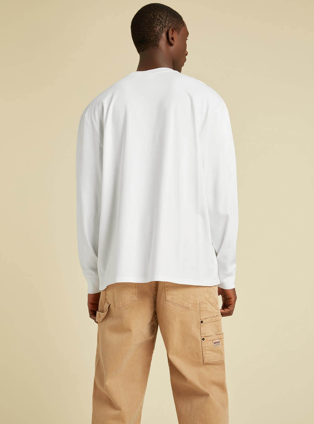 GUESS Men GUESS Originals White Don Logo T-Shirt M1BI39KAGP0 Model Back View
