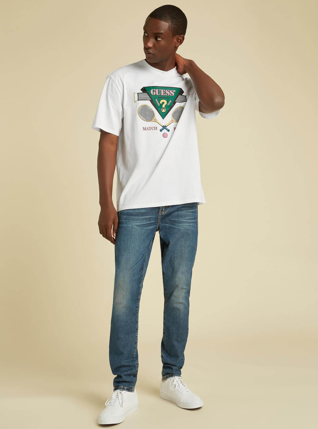 GUESS Mens GUESS Originals White Jimmy T-Shirt    M1BI40KAGP0 Full View