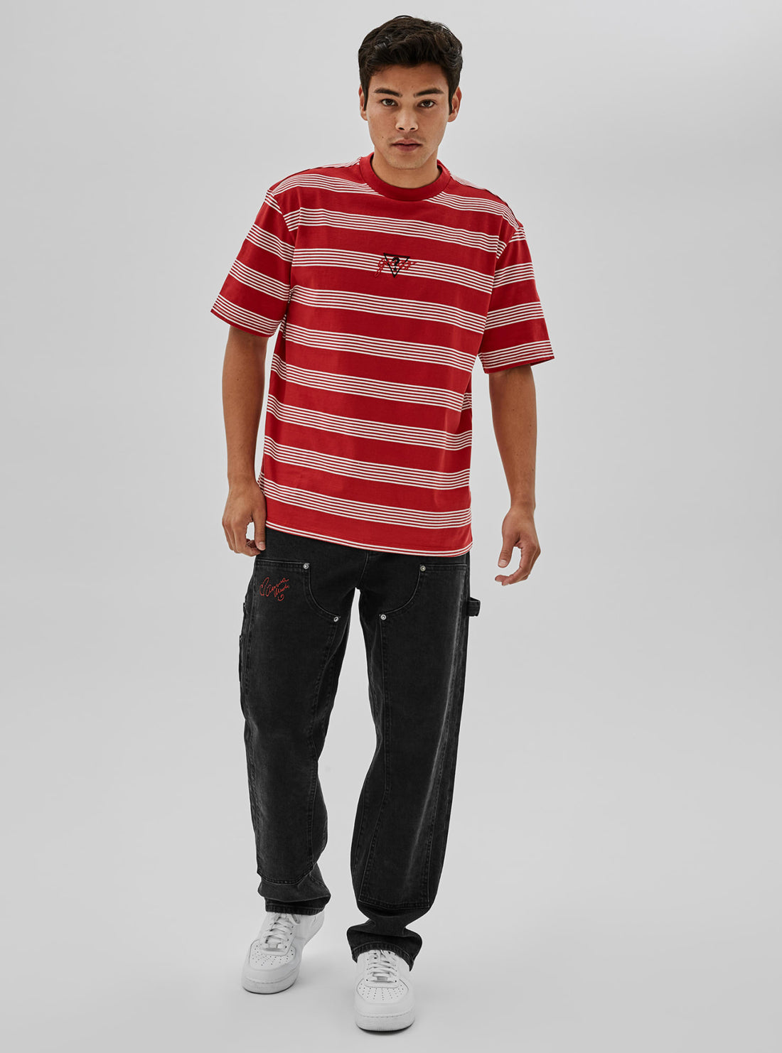 GUESS Mens GUESS Originals x Anna Nicole Smith Red Domen Stripe T-Shirt M1BI42KAAU0 Full View
