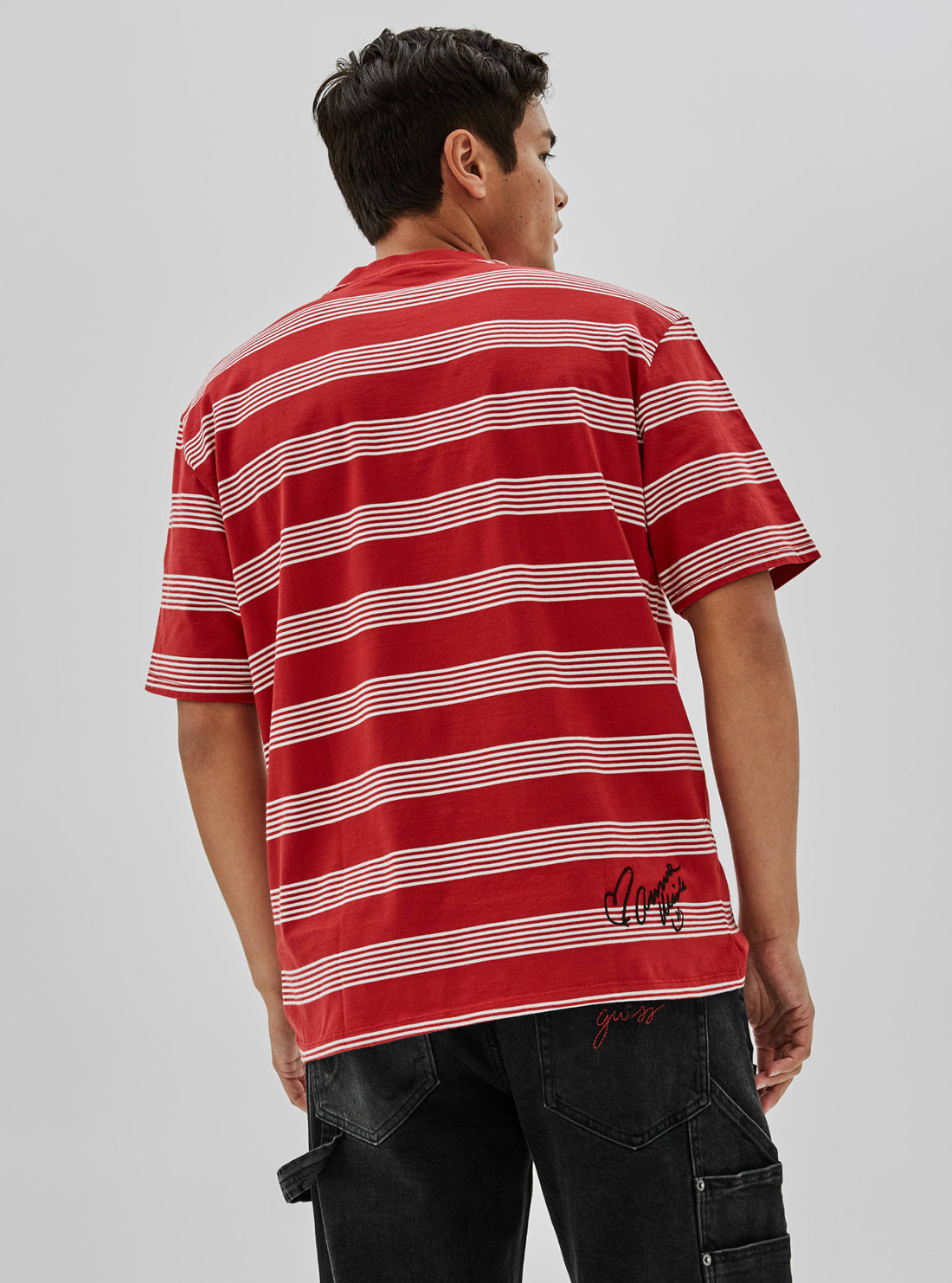GUESS Mens GUESS Originals x Anna Nicole Smith Red Domen Stripe T-Shirt M1BI42KAAU0 Back View