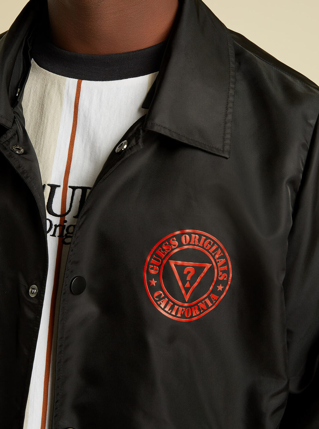 GUESS Originals Mens GUESS Originals Black Charlie Coach Jacket M1BN01W7KD0 Model Detail View