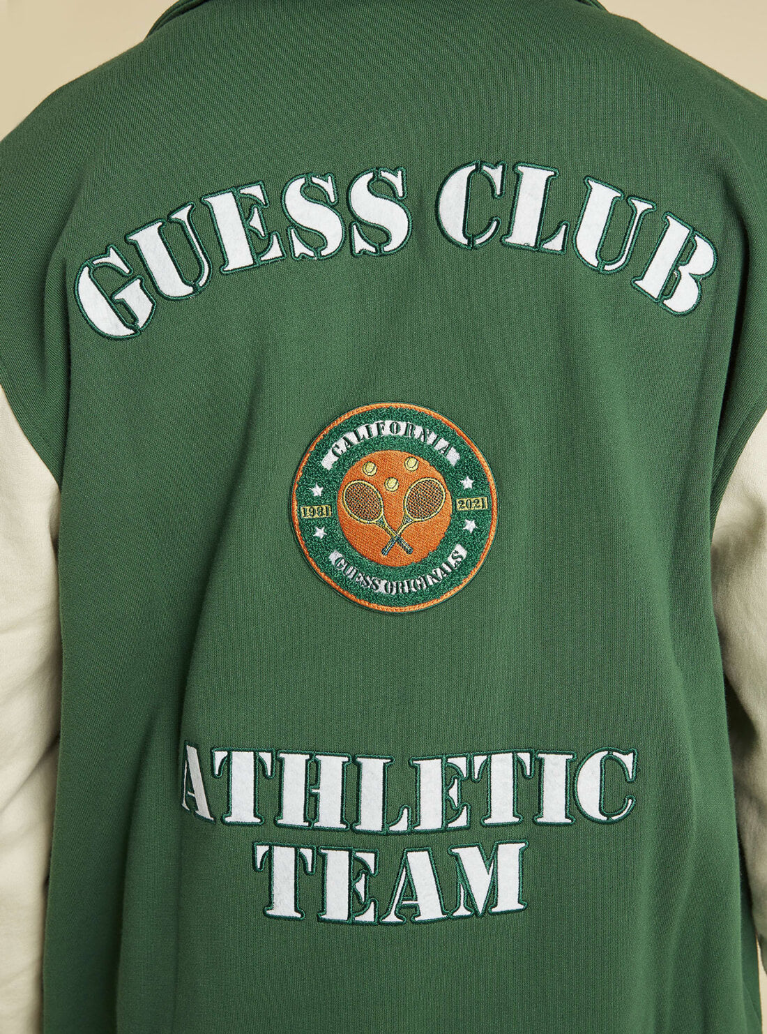 GUESS Mens GUESS Originals Green Elliot Varsity Bomber Jacket M1BQ25K9YH0 Back Detail View
