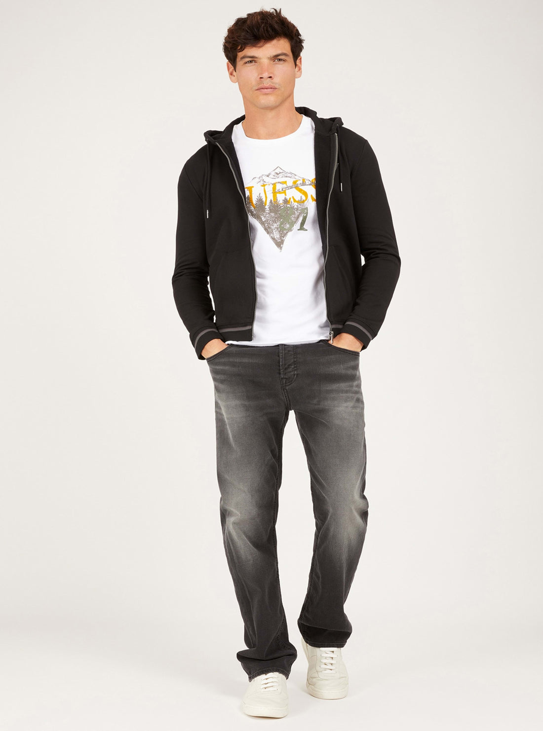 GUESS Mens Black Brooks Fleece Jacket M1BQ48K7ON1 Full View