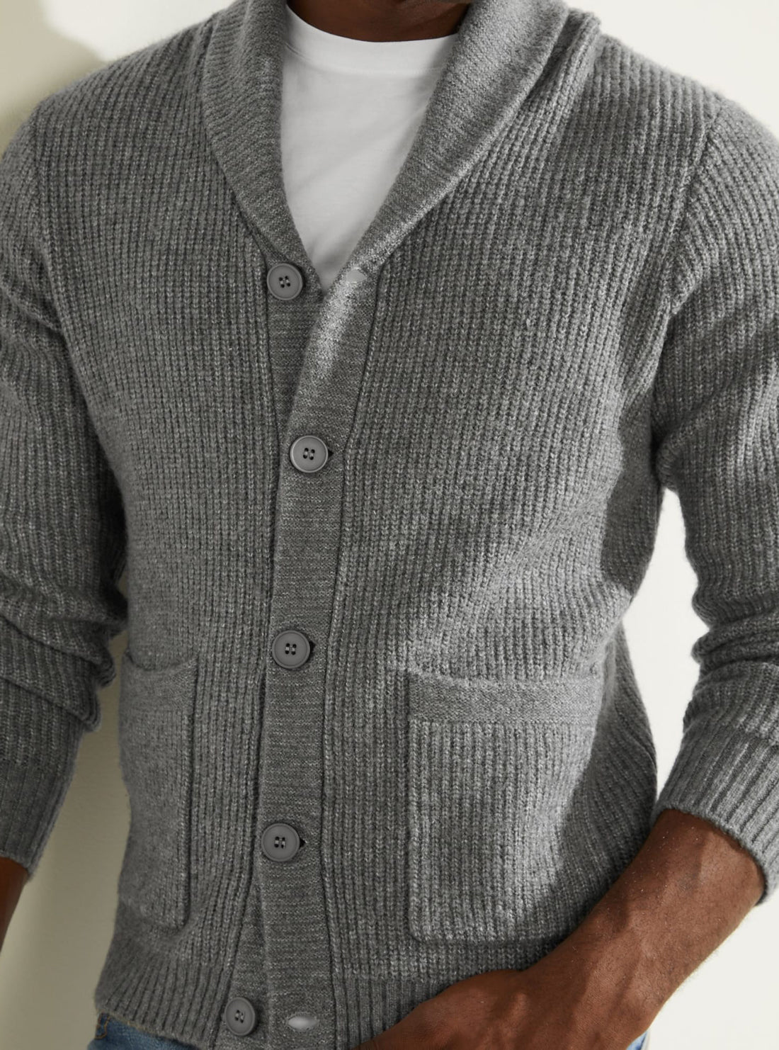 GUESS Mens Grey Declan Shawl Cardigan Sweater    M1BR02R2VB0 Model Detail View