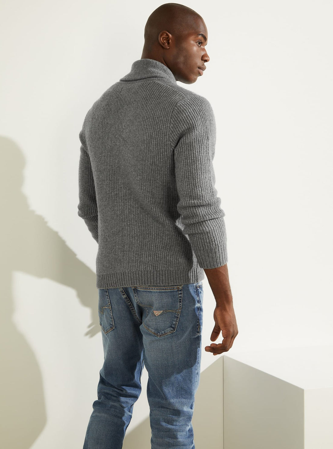 GUESS Mens Grey Declan Shawl Cardigan Sweater    M1BR02R2VB0 Model Back View
