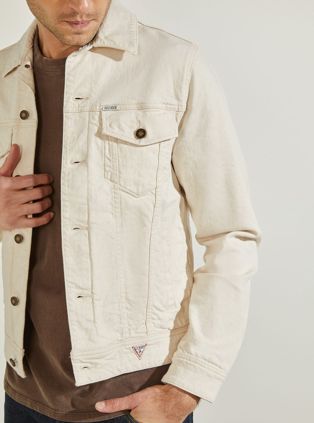 GUESS Mens Natural White Dillion Denim Jacket M1BXN1R3DN2 Detail View