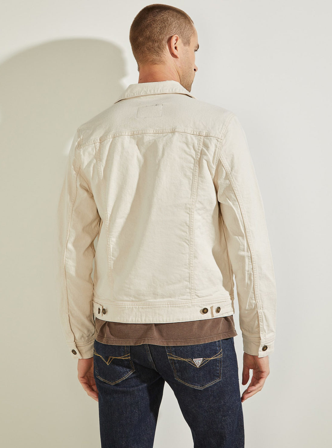 GUESS Mens Natural White Dillion Denim Jacket M1BXN1R3DN2 Back View
