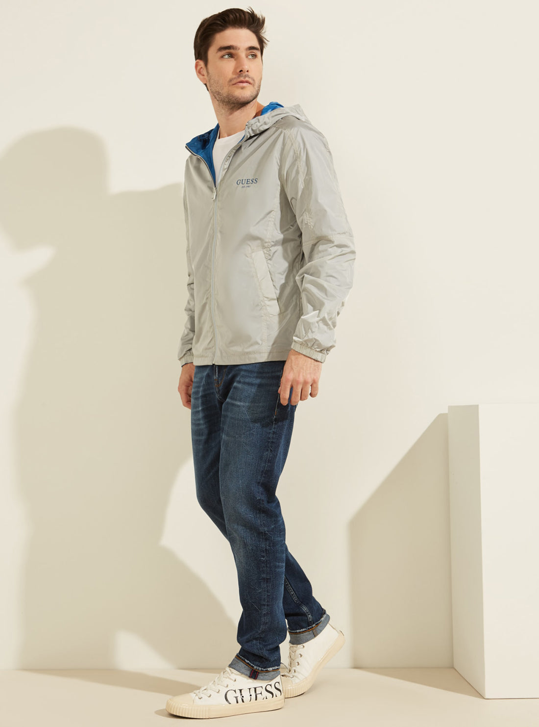 GUESS Mens Eco Blue Logo Reversible Hoodie Jacket M1GL48WDU52 Full View