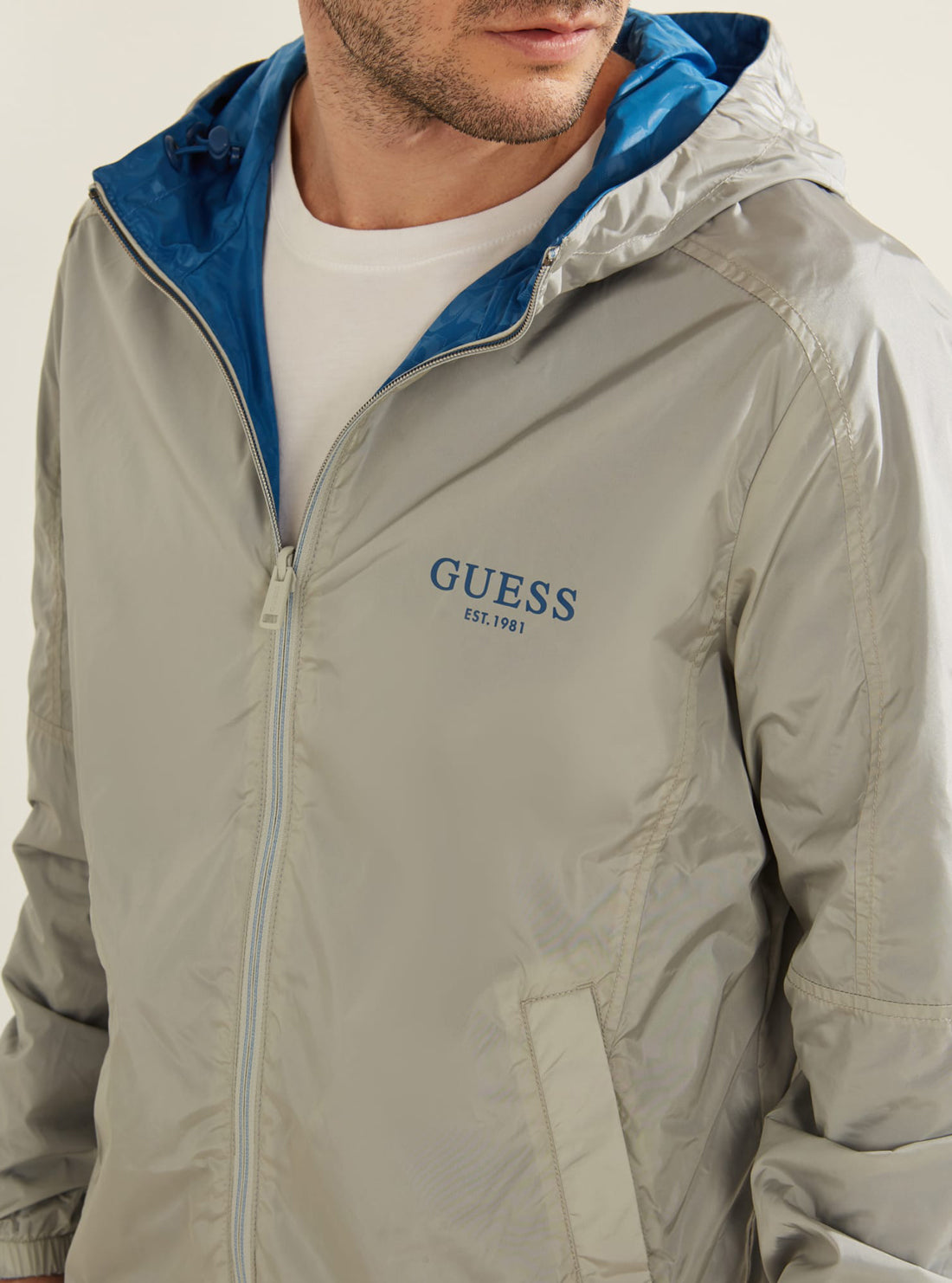 GUESS Mens Eco Blue Logo Reversible Hoodie Jacket M1GL48WDU52 Detail View