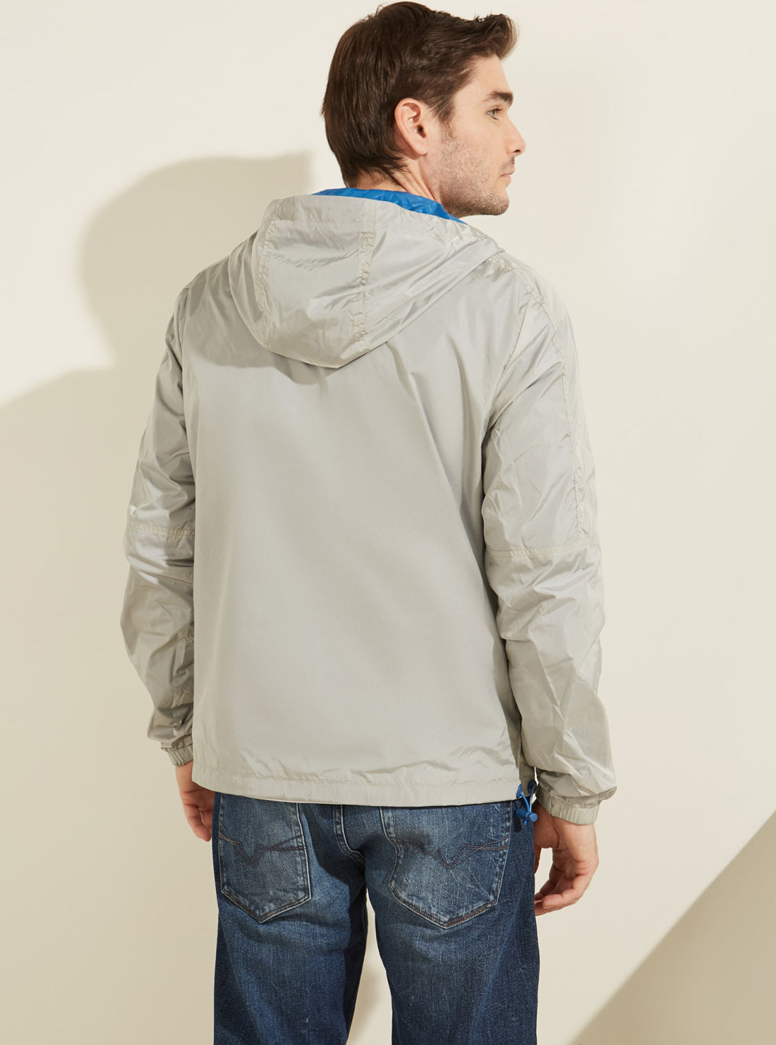 GUESS Mens Eco Blue Logo Reversible Hoodie Jacket M1GL48WDU52 Back View