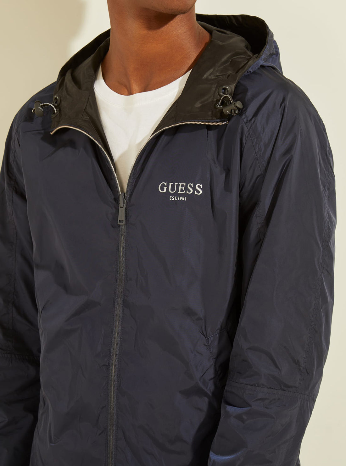 GUESS Mens Eco Black Logo Reversible Hoodie Jacket M1GL48WDU52 Detail View