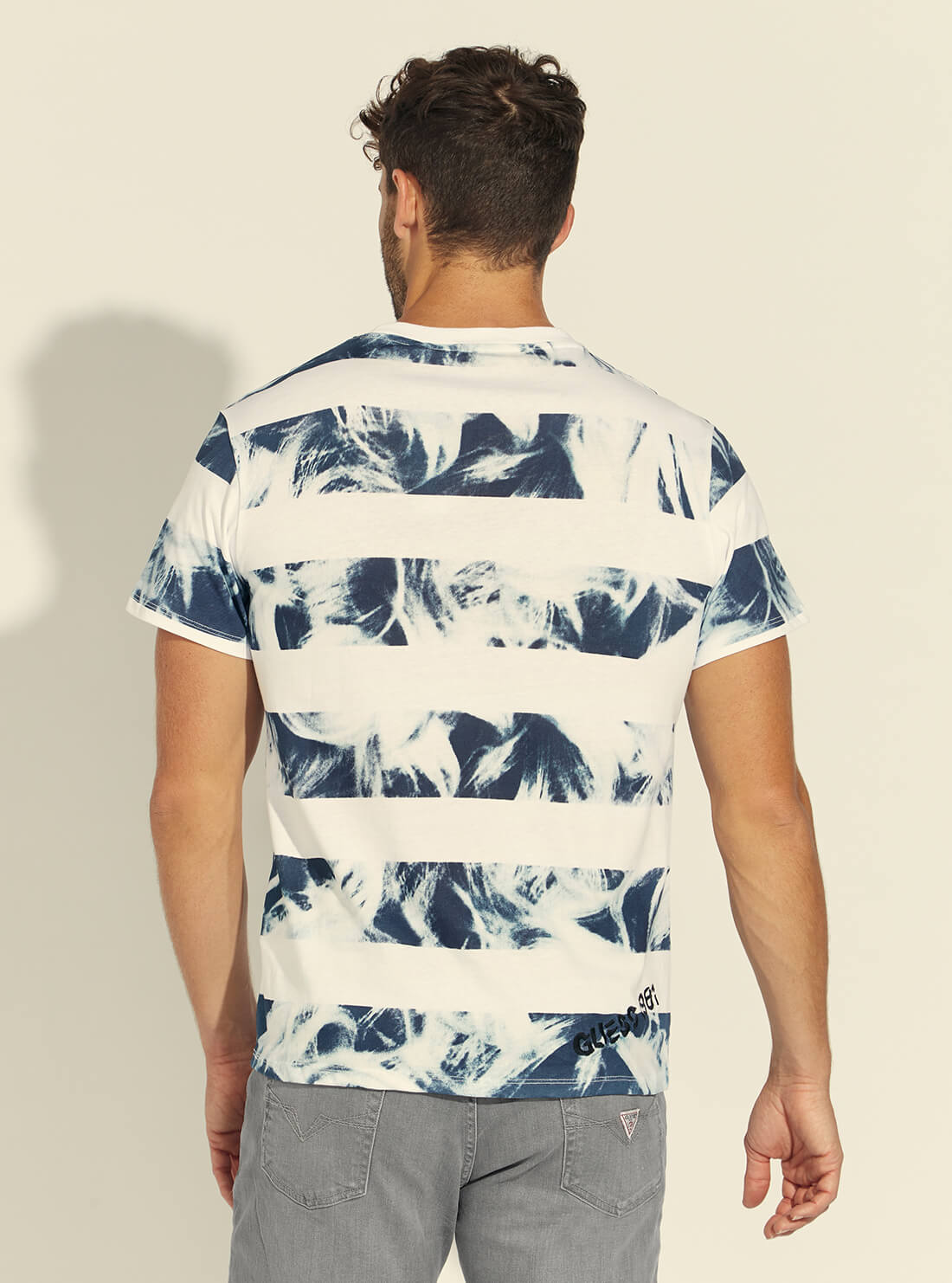 GUESS Mens Eco Shooting Blue Striped Photo T-Shirt    M1YI72I3Z11 Back View