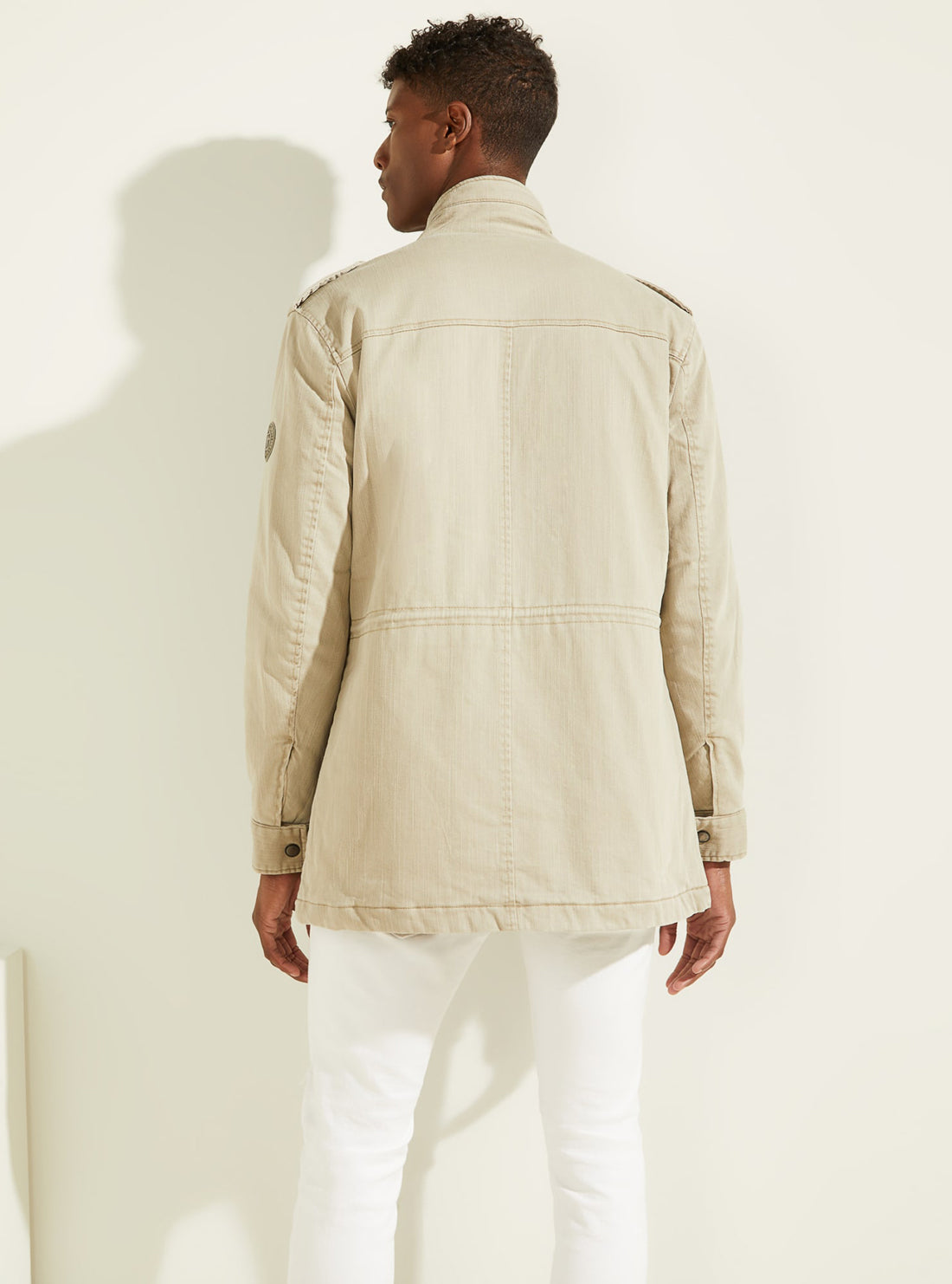 GUESS Mens Khaki Beige Military Field Jacket M1YL51WDZQ0 Back View