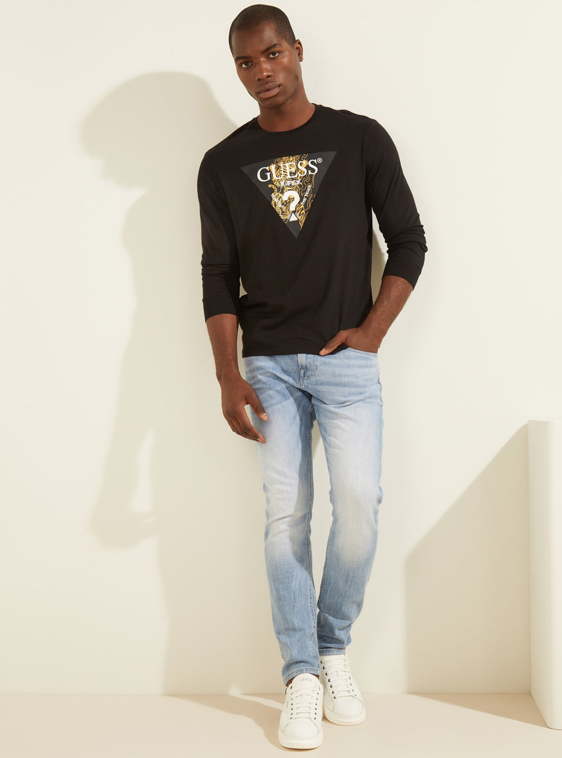 GUESS Mens Chinese New Year Black Tiger Logo Long-Sleeve T-Shirt M2RI30K8HA1 Full View