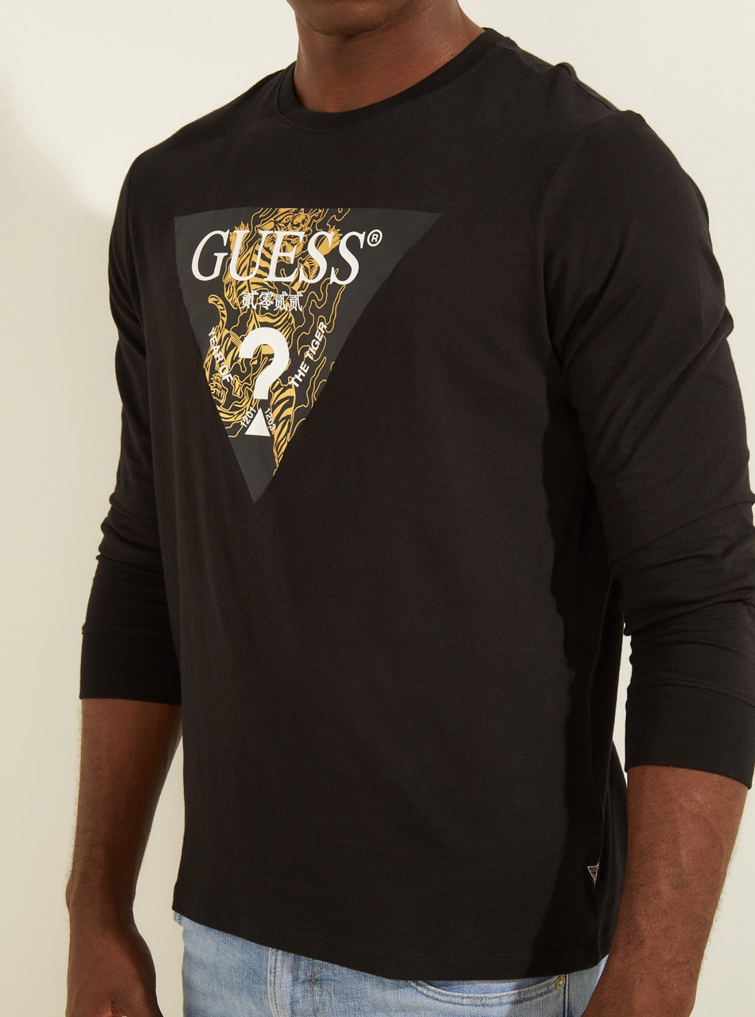 GUESS Mens Chinese New Year Black Tiger Logo Long-Sleeve T-Shirt M2RI30K8HA1 Detail View