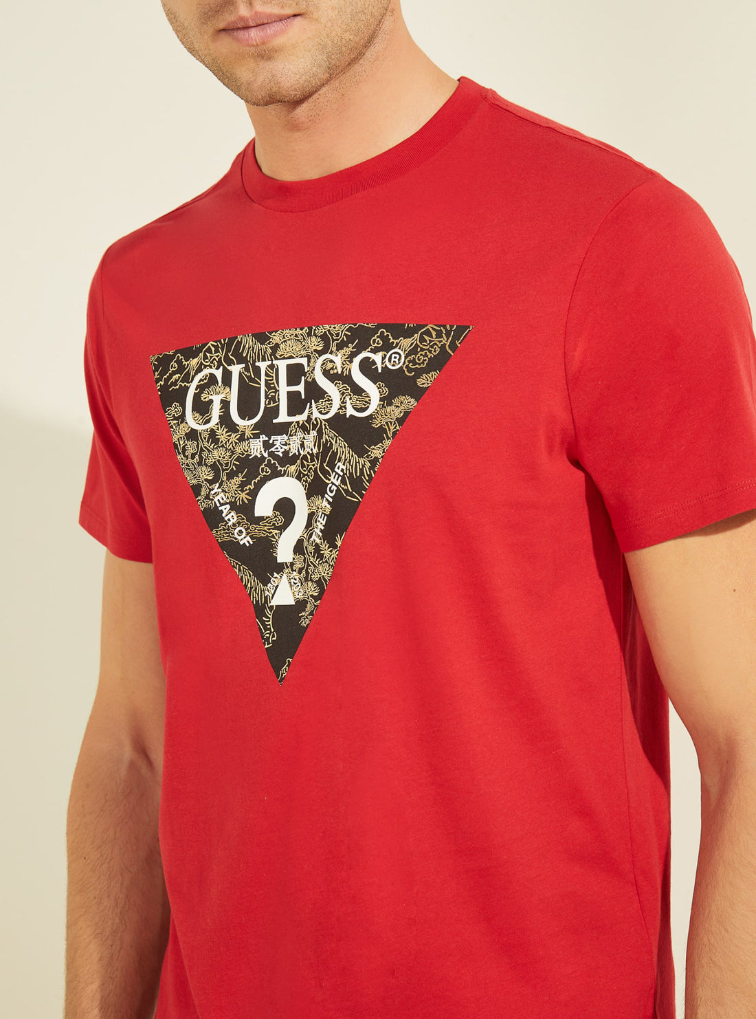 GUESS Mens Red Chinese New Year Tiger Logo T-Shirt    M2RI31K8HA1 Detail View