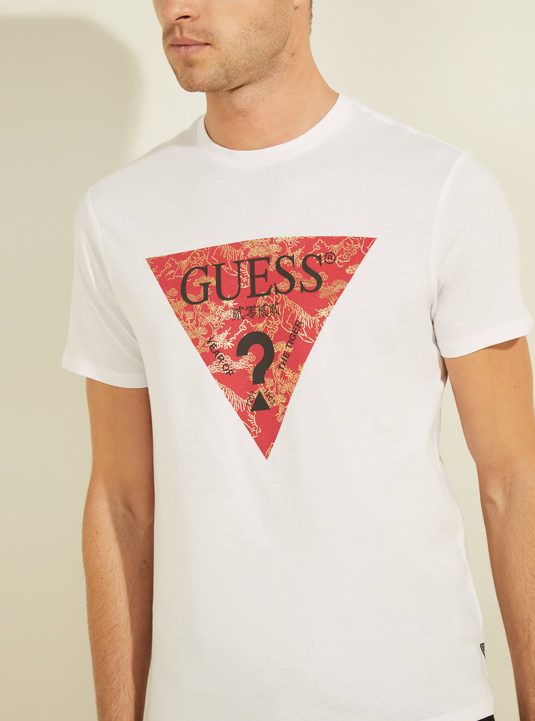 GUESS Mens White Chinese New Year Tiger Logo T-Shirt M2RI31K8HA1 Detail View