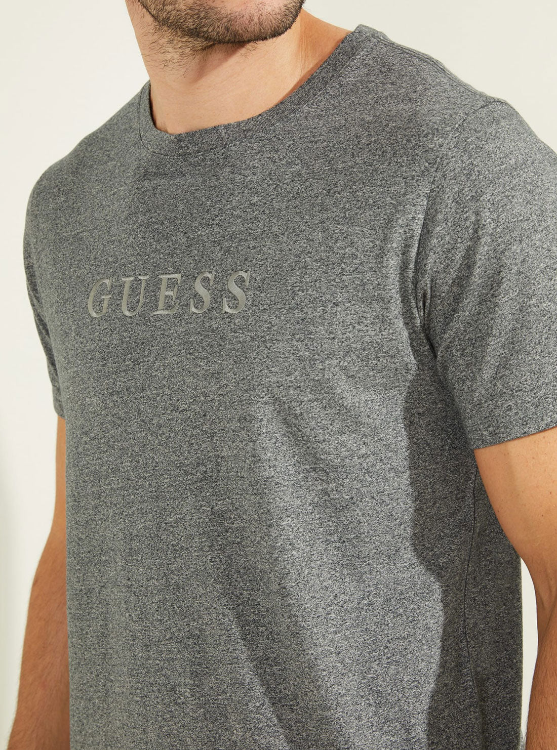 GUESS Mens Grey Pima Logo Crew Neck Tee M82P64R7HD0 Detail View