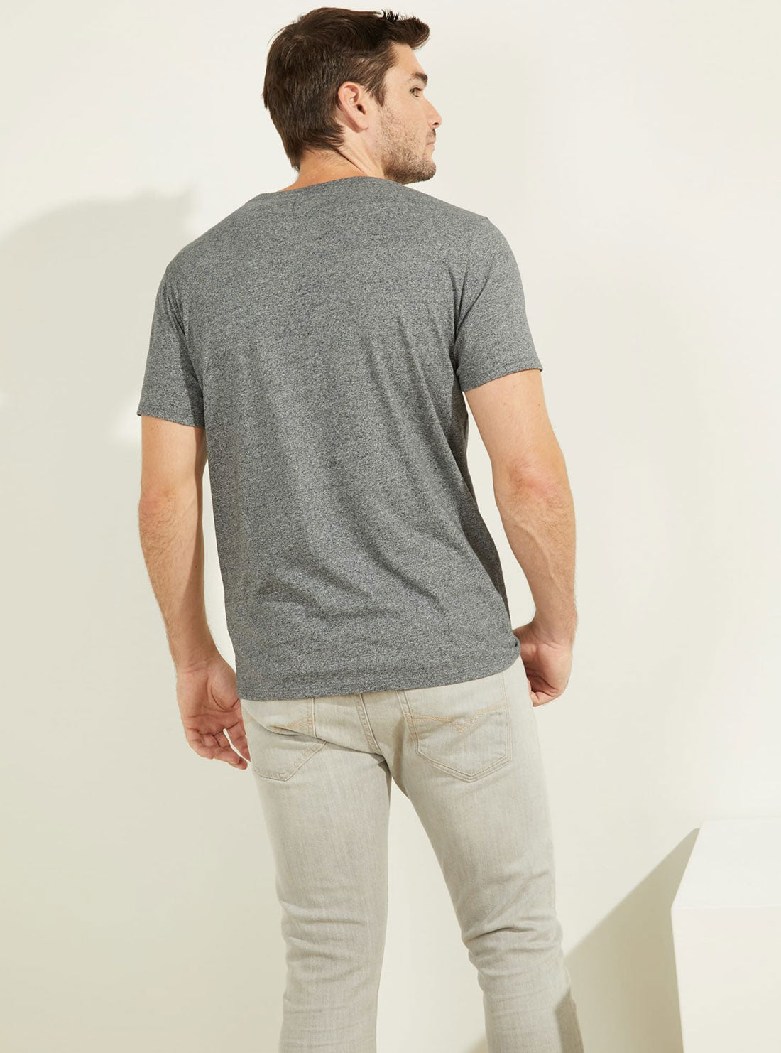 GUESS Mens Grey Pima Logo Crew Neck Tee M82P64R7HD0 Back View
