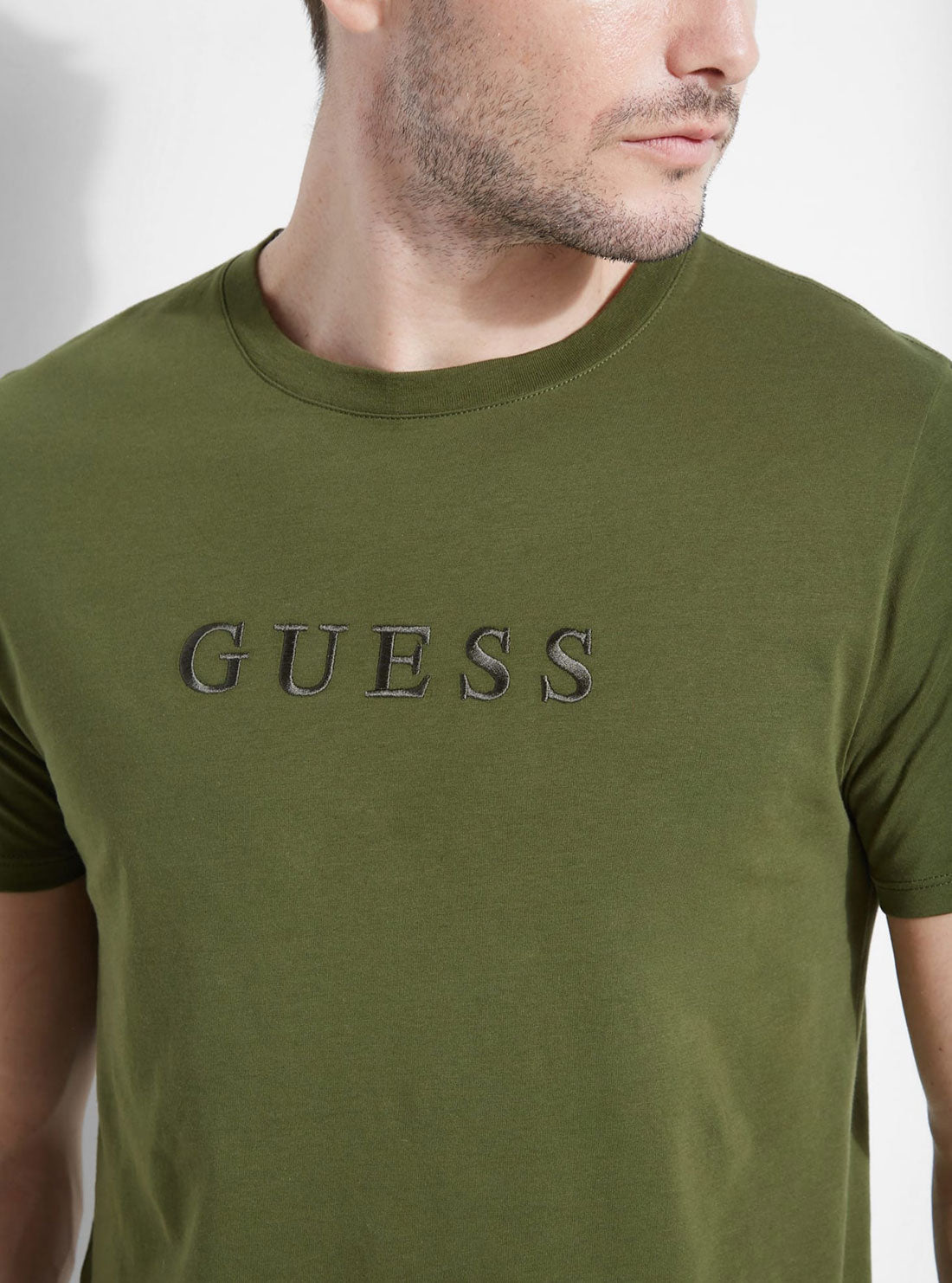 GUESS Mens Green Pima Logo Crew Neck Tee M82P64R7HD0 Detail View