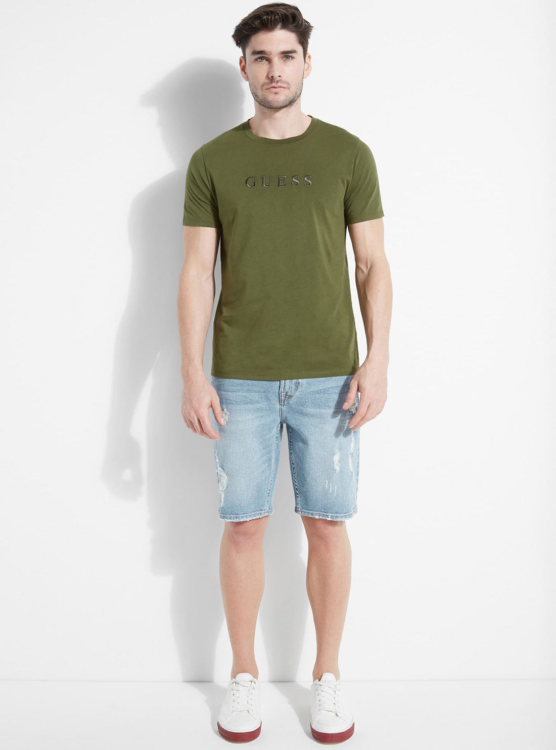 GUESS Mens Green Pima Logo Crew Neck Tee M82P64R7HD0 Full View