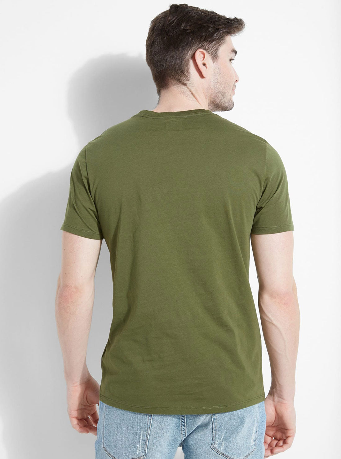 GUESS Mens Green Pima Logo Crew Neck Tee M82P64R7HD0 Back View