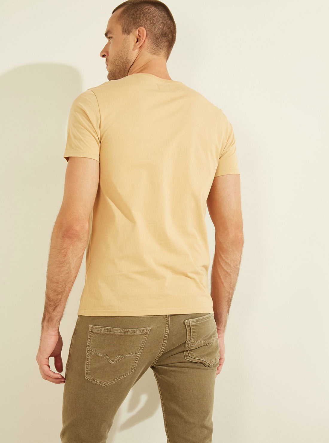 GUESS Mens Tan Pima Logo Crew Neck Tee  M82P64R7HD0 Back View
