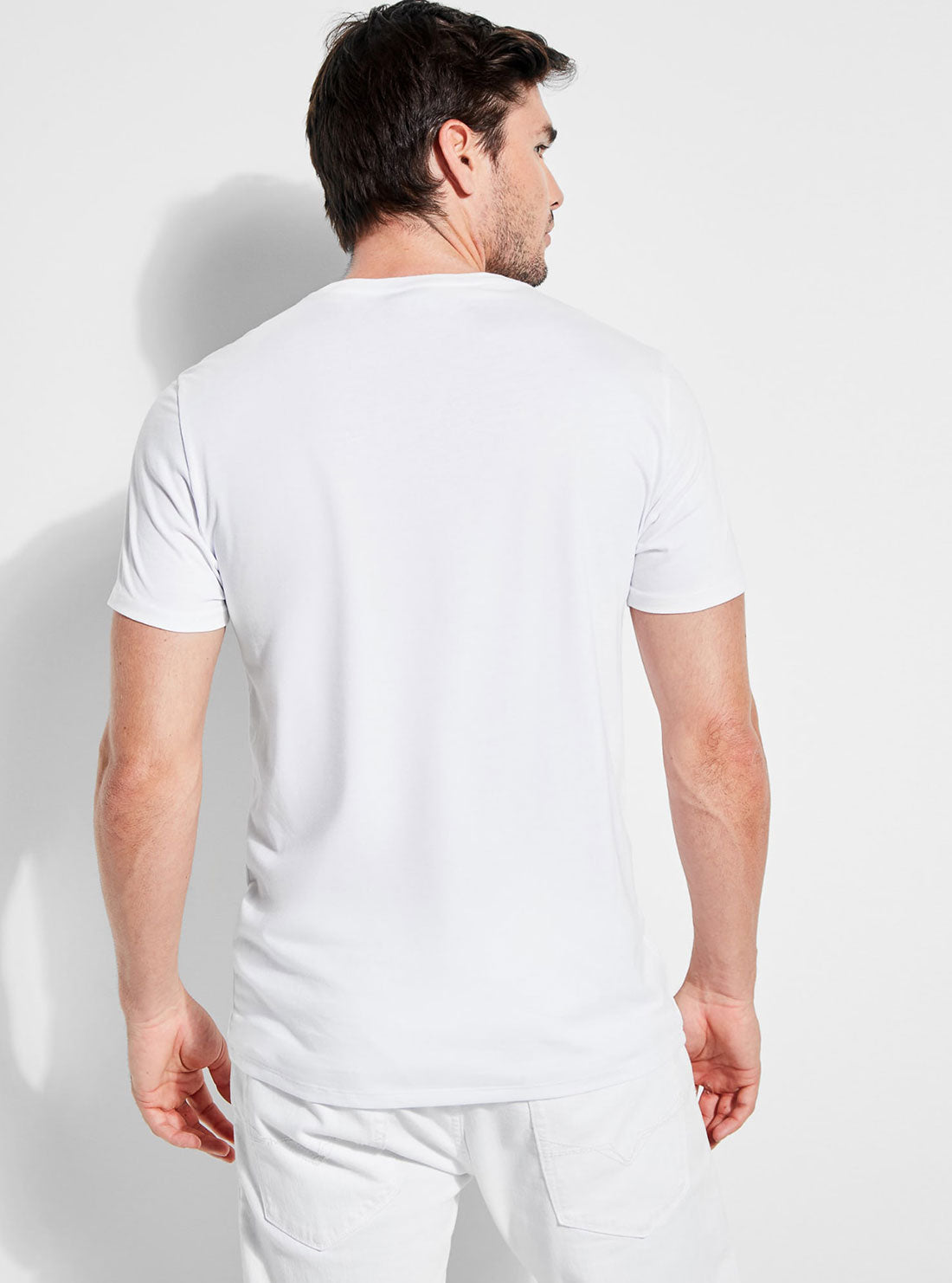 GUESS Mens White Pima Logo Crew Neck Tee M82P64R7HD0 Back View