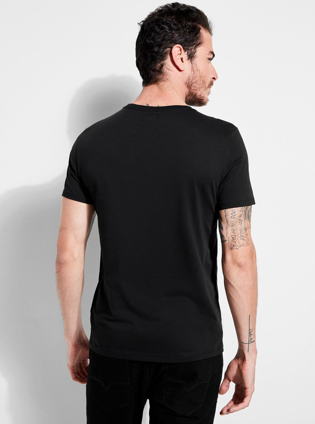 GUESS Mens Black Pima Logo Crew Neck Tee    M82P64R7HD0 Back View