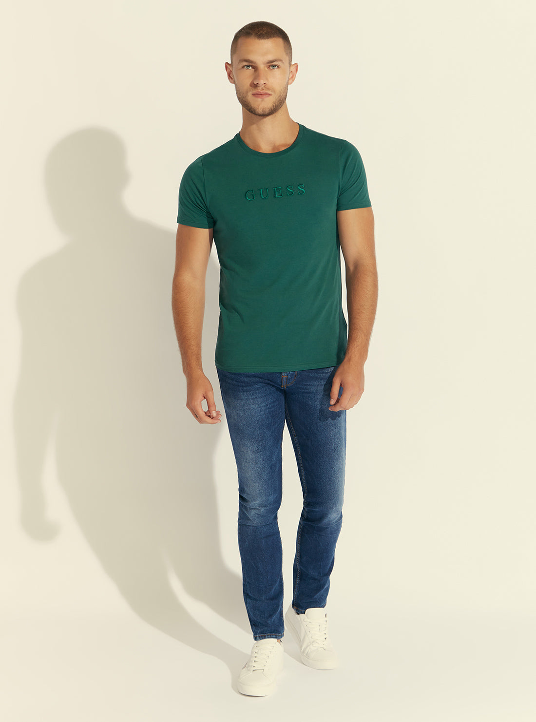 GUESS Mens Dark Green Pima Logo Crew Neck Tee M82P64R7HD0 Full View