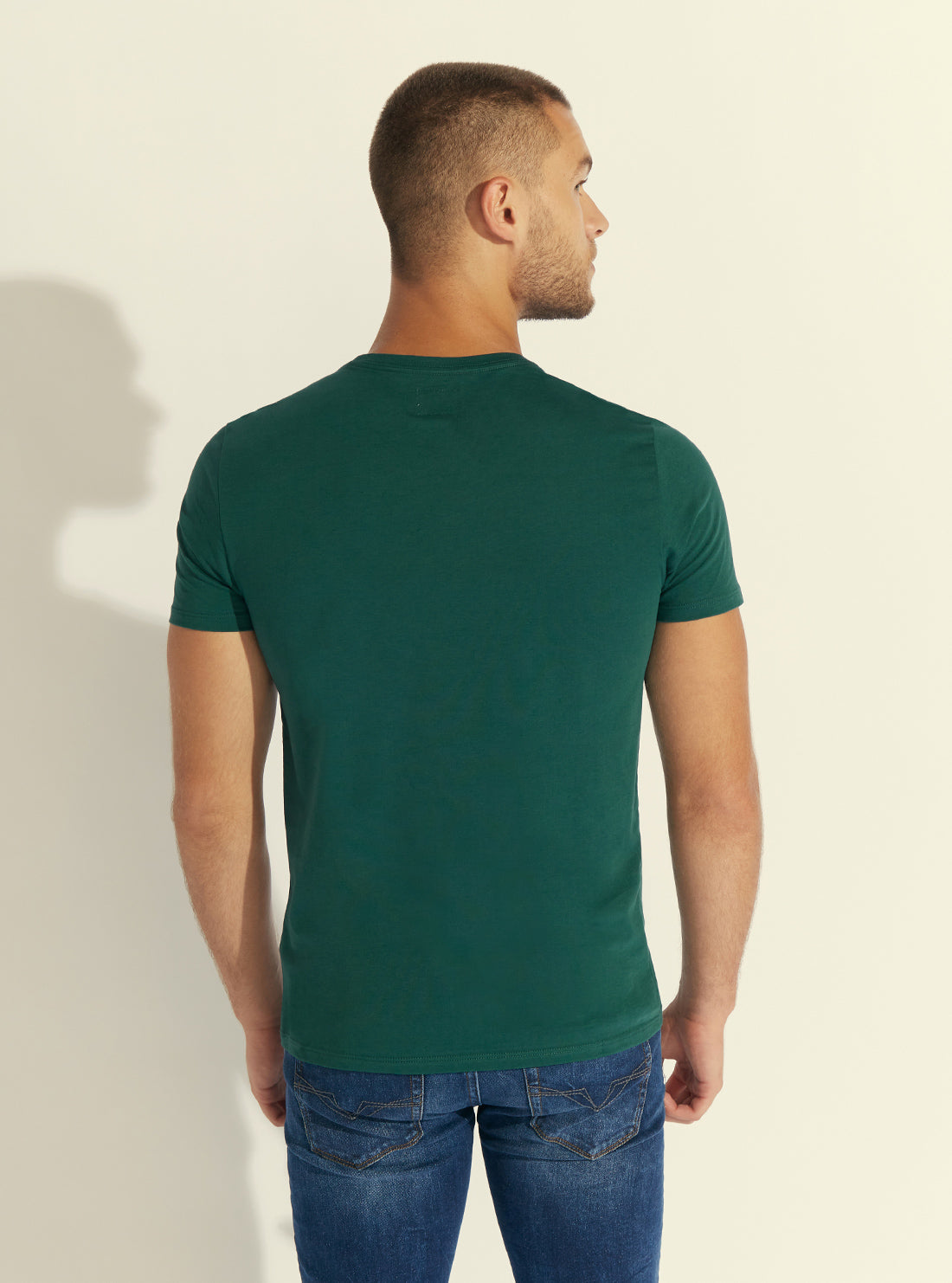 GUESS Mens Dark Green Pima Logo Crew Neck Tee M82P64R7HD0 Back View