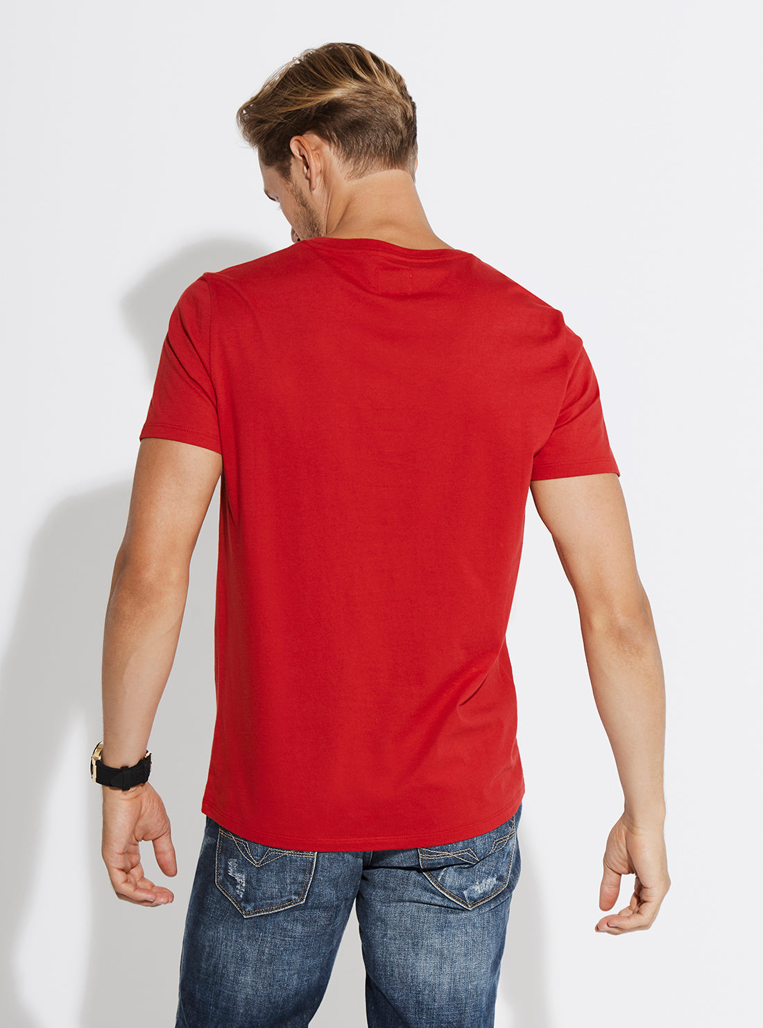 GUESS Mens Red Pima Logo Crew Neck Tee M82P64R7HD0 Back View