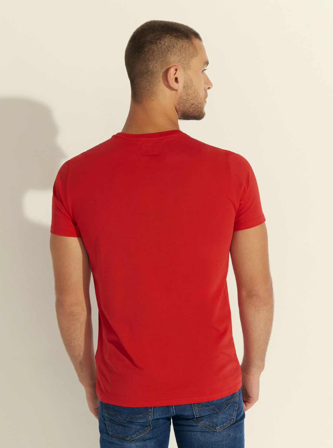 GUESS Mens Red Pima Logo Crew Neck Tee M82P64R7HD0 Back View