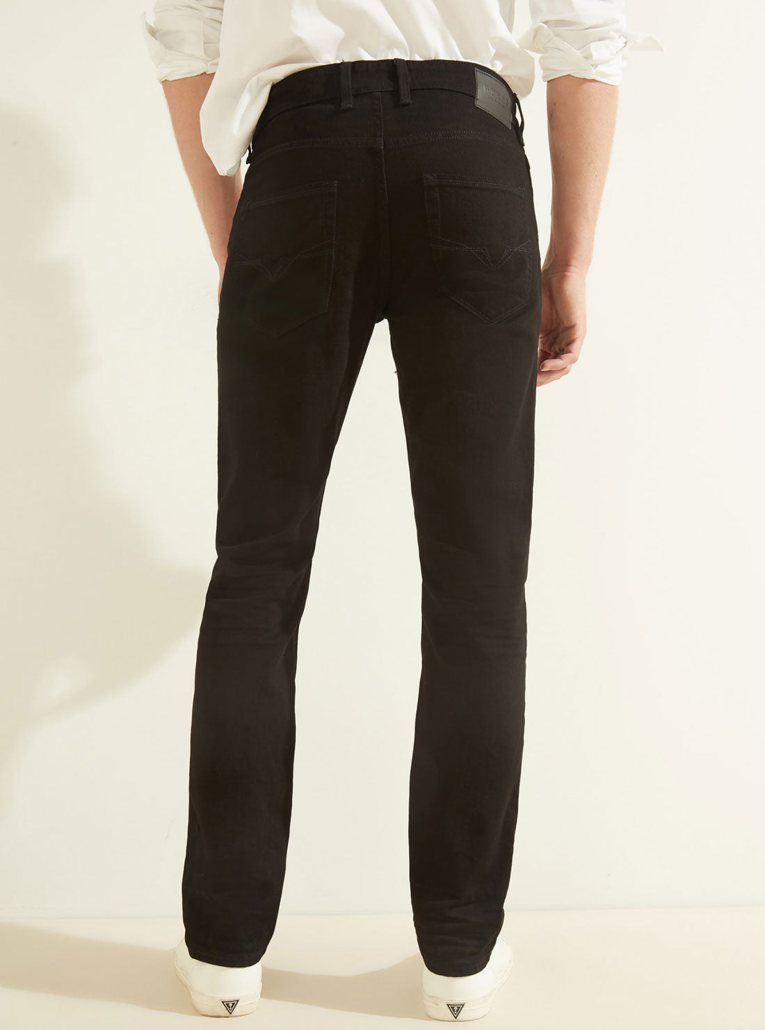 GUESS Mens Low-Rise Slim Straight Denim Jeans in Black Jailbreak Wash MB2AS1301KB Back View