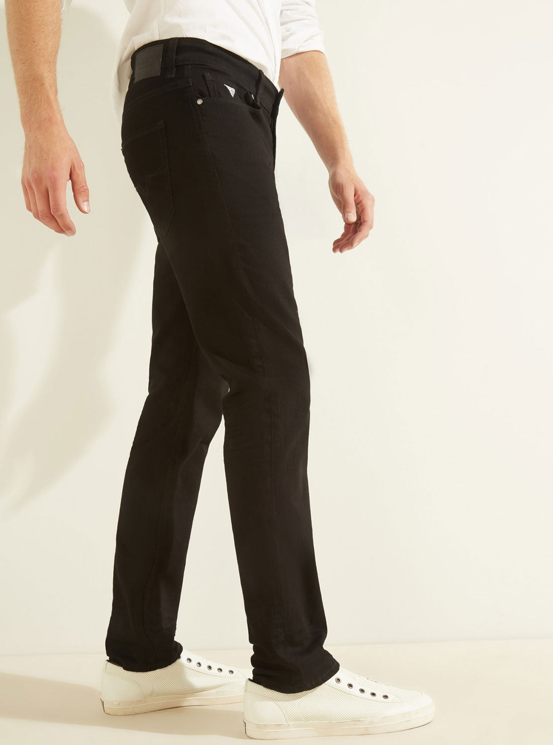 GUESS Mens Low-Rise Slim Straight Denim Jeans in Black Jailbreak Wash MB2AS1301KB Side View