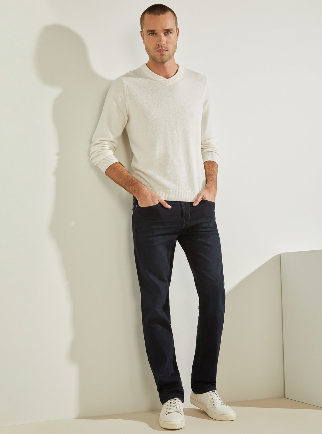 GUESS Mens Mid-Rise Slim Straight Denim Jeans in Dark Cast Wash MBBAS1D47G1 Full View