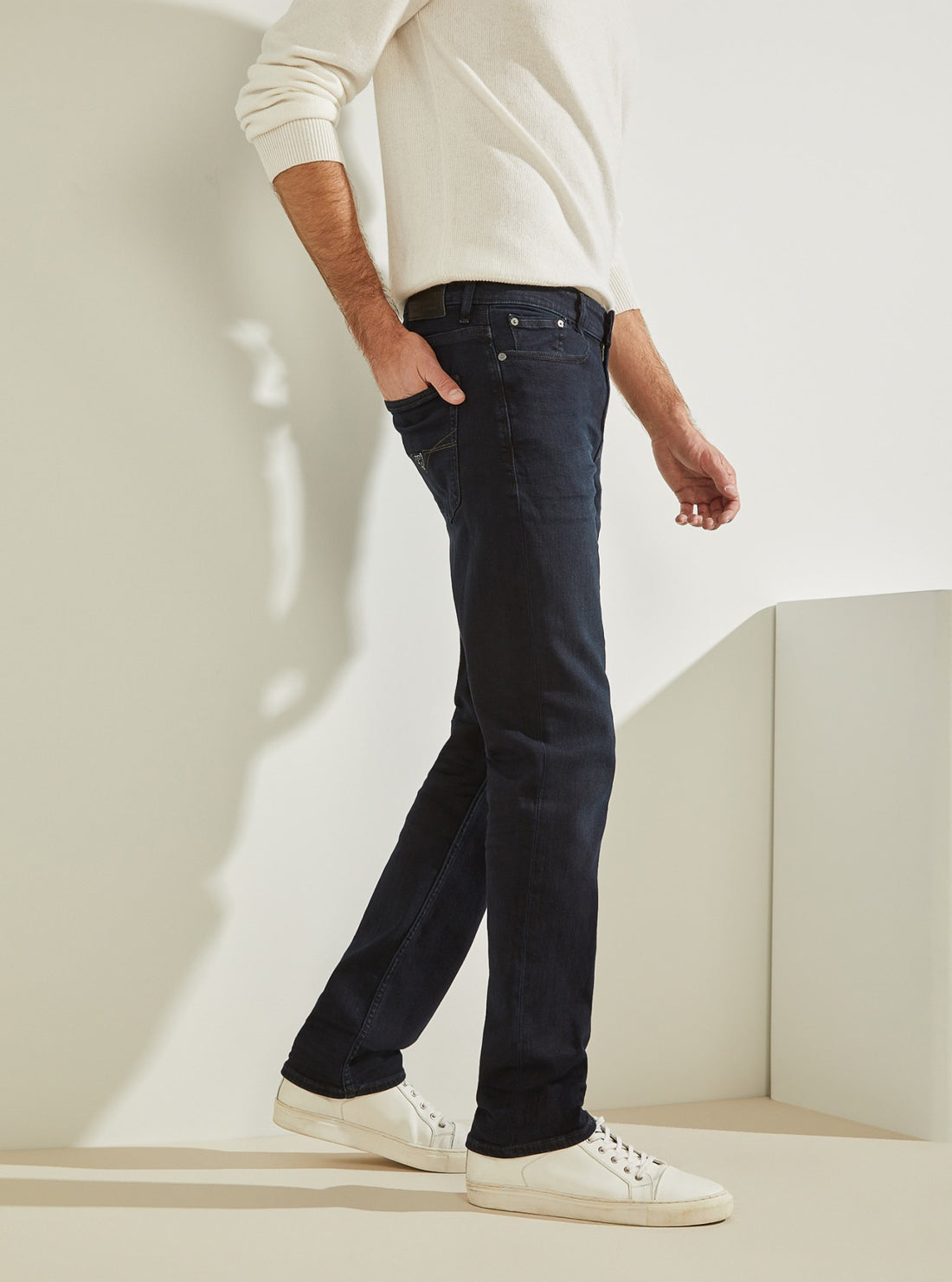 GUESS Mens Mid-Rise Slim Straight Denim Jeans in Dark Cast Wash MBBAS1D47G1 Side View