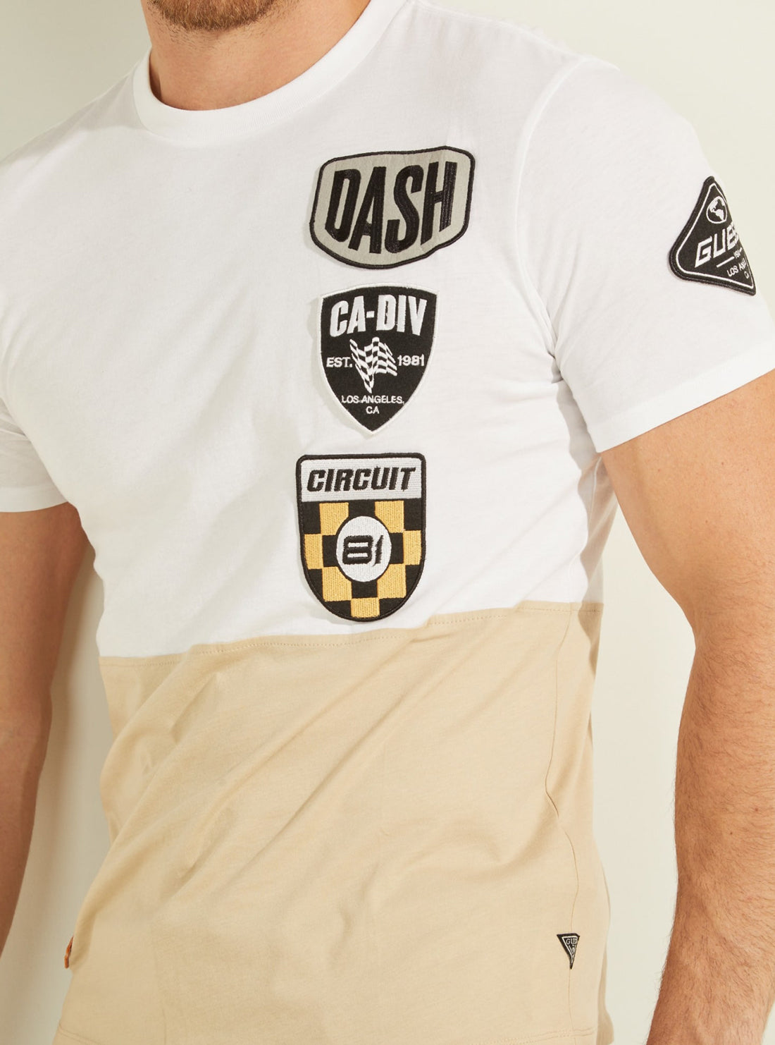 GUESS Mens White Patch T-Shirt    MBBI39K8FY1 Detail View